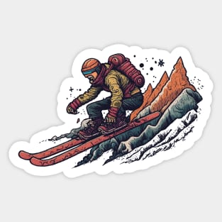 skier in Retro Sci-Fi Art style Sticker